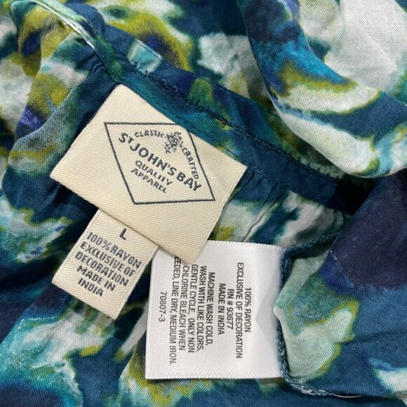 New water floral boho puff sleeves aqua Rayon blouse St. John’s Bay - Picture 8 of 14